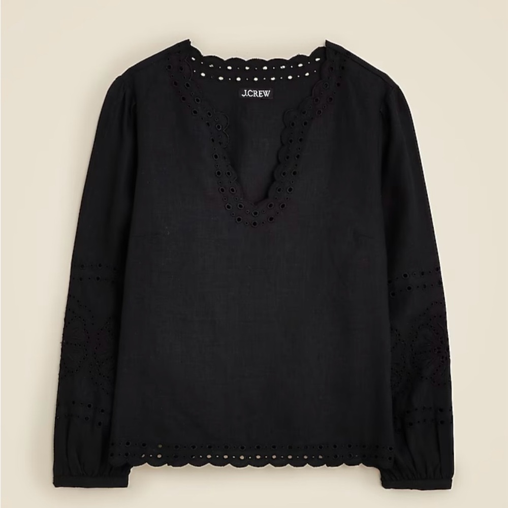 J. Crew Bungalow embroidered top in linen